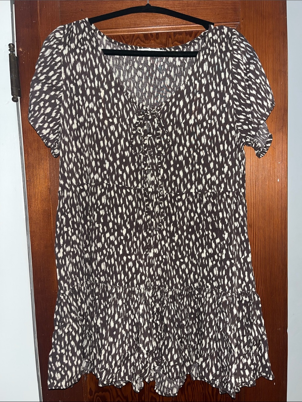 Short-Sleeve Brown & Cream Printed Tunic Dress
